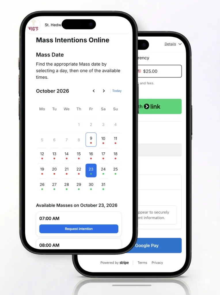Parafio app — Mass intention calendar and online payments